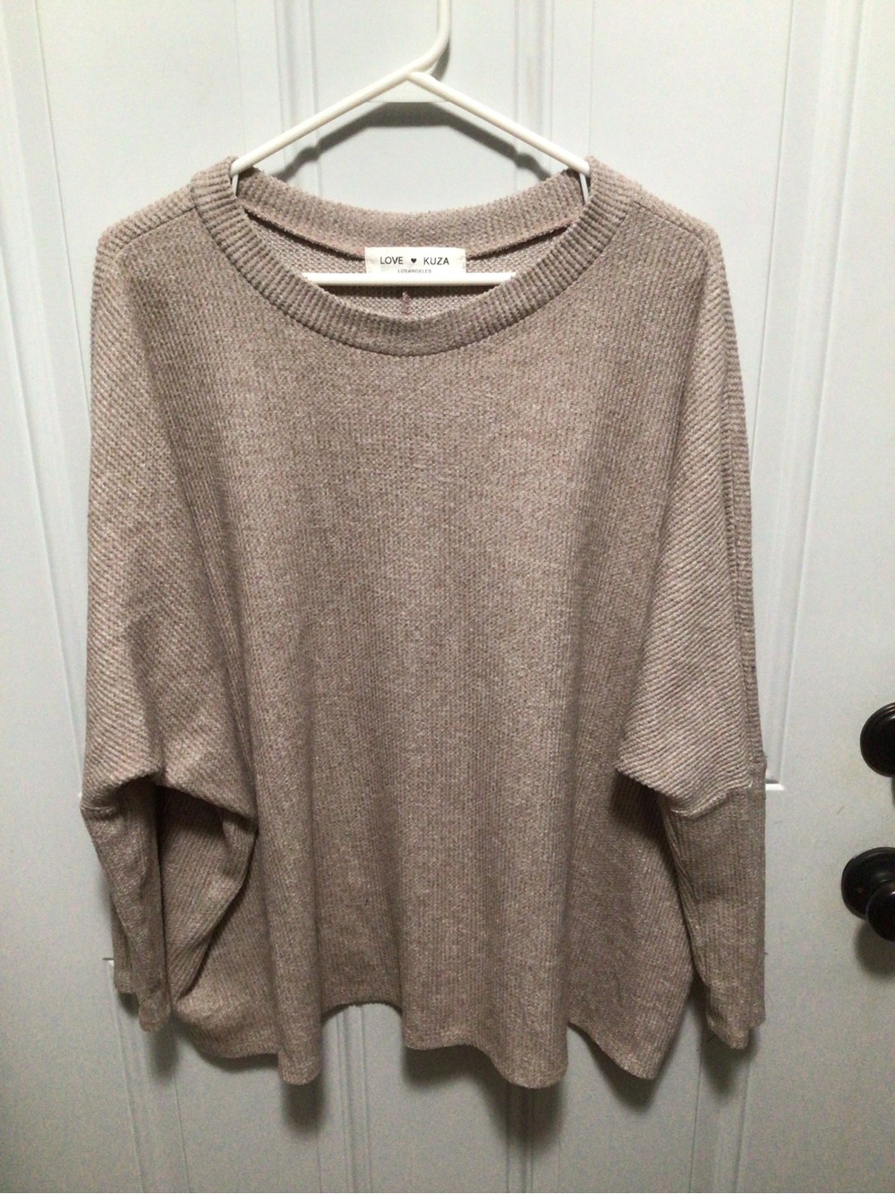 Love Kuza Taupe Crewneck Oversized Knit Sweater